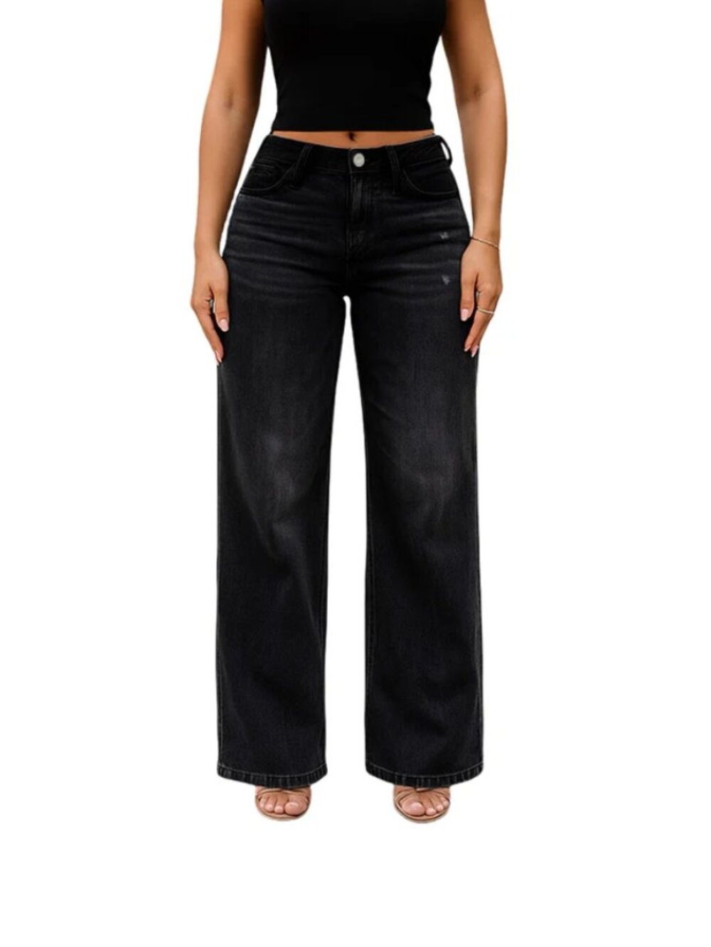 ONESO Women's Size 16W Black Mid-Low Rise Baggy BBL Wide Leg Stretch Jeans